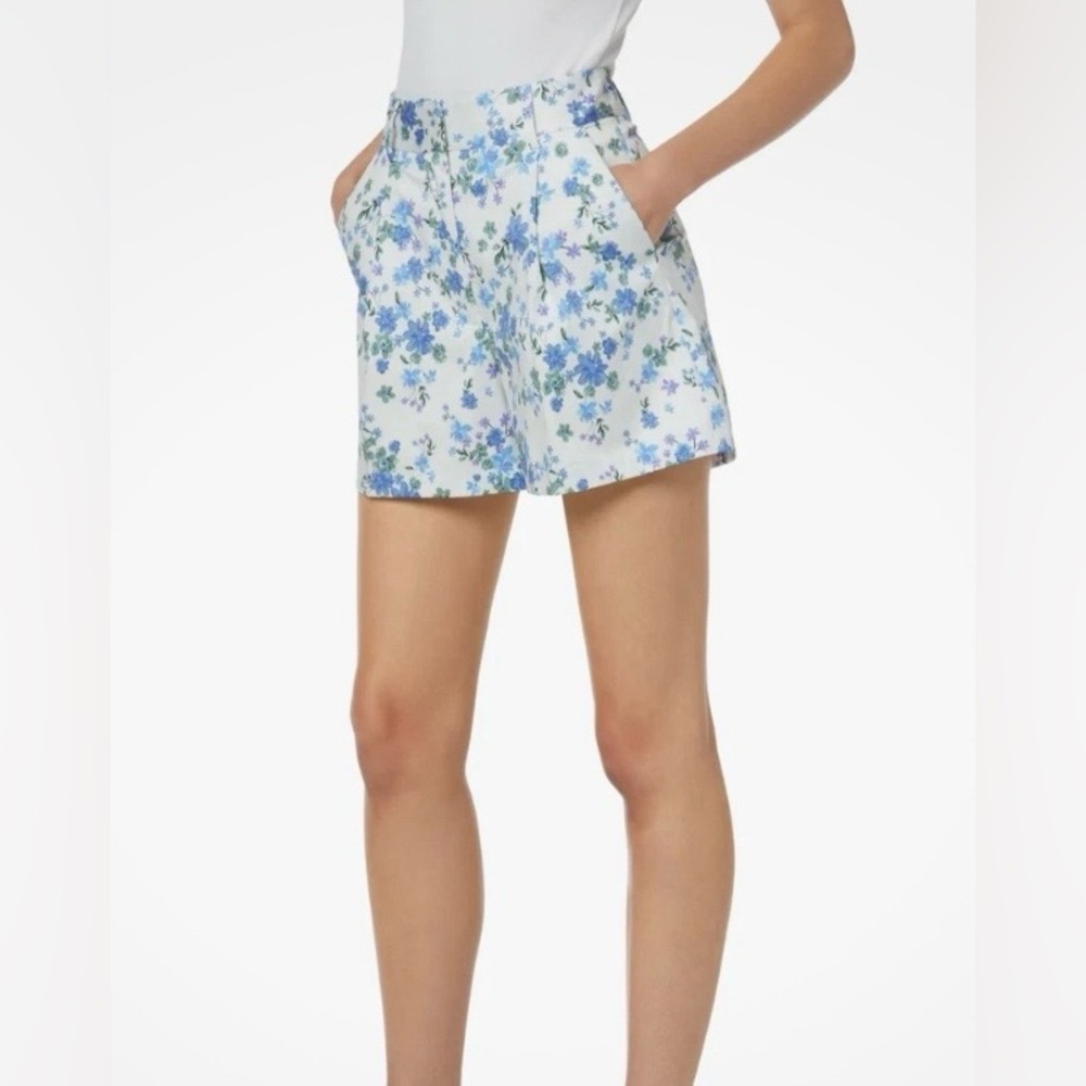 Favorite Daughter White High-Waist‎ Floral Shorts with Blue & Green Print